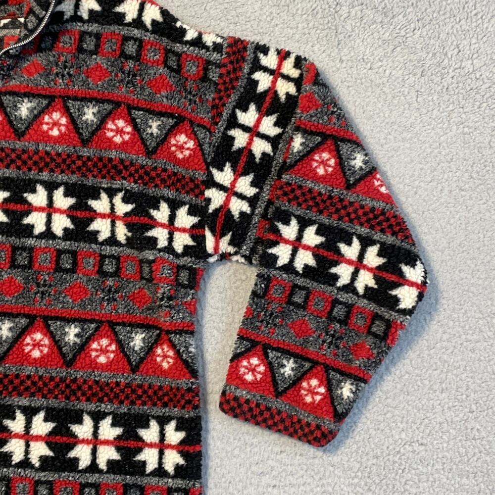 VTG TAPEMEASURE Womens S Red Black White Geometric Fleece Quarter Zip Pullover - Picture 3 of 14